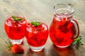 Cold strawberries drinks with strawberry slices Royalty Free Stock Photo