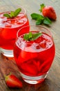 Cold strawberries drinks with strawberry slices Royalty Free Stock Photo