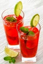 Cold strawberries drinks with strawberry slices Royalty Free Stock Photo