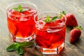 Cold strawberries drinks with strawberry slices Royalty Free Stock Photo