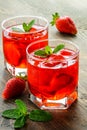 Cold strawberries drinks with strawberry slices Royalty Free Stock Photo