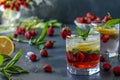 Cold strawberry mojito drink with strawberry, lemon slices and mint, horizontal photo Royalty Free Stock Photo