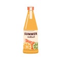 Cold summer cocktail in glass bottle. Fresh orange lemonade, citrus soda, juicy soft drink with citric flavor. Tasty Royalty Free Stock Photo