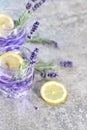 Cold summer lemonade Lavender drink lemon herbs Royalty Free Stock Photo