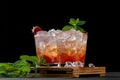 Cold summer strawberry iced cocktail mojito, margarita, daiquiri in two glasses with mint leaves on dark background Royalty Free Stock Photo