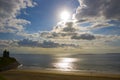 Cold sun over the Ballybunion beach and castle Royalty Free Stock Photo