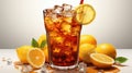 Cold tea with ice and lemon sweet cooling refreshing drink in a glass