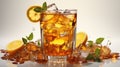 Cold tea with ice and lemon sweet cooling refreshing drink in a glass