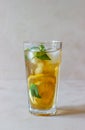 Cold tea with lemon and mint. A summer drink. Healthy eating. Vegetarian food. Diet Royalty Free Stock Photo
