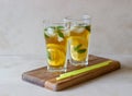 Cold tea with lemon and mint. A summer drink. Healthy eating. Vegetarian food. Diet Royalty Free Stock Photo