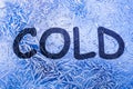 Cold text on frozen patterned glass.on winter window Royalty Free Stock Photo