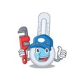 Cold thermometer Smart Plumber cartoon character design with tool Royalty Free Stock Photo