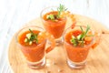 Cold vegetable soup with shrimps Royalty Free Stock Photo