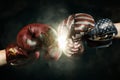 Cold War between USA and Russia symbolized with Boxing Gloves Royalty Free Stock Photo