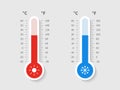 Cold warm thermometer. Temperature weather thermometers celsius fahrenheit meteorology scale, temp control device flat