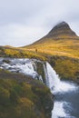 Cold water in Iceland. Waterfall in rocky mountains. Fresh and g Royalty Free Stock Photo