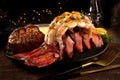 Surf and turf lobster tail and beef tenderloin steak. Royalty Free Stock Photo