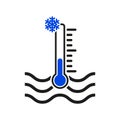 The cold water temperature icon. Icy liquid symbol. Flat
