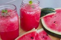 Cold watermelon juice and sliced watermelon