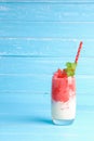 Cold watermelon juice smoothie mix yogurt refreshing drinks for a healthy summer Royalty Free Stock Photo