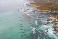 Aerial of the Ocean, Kelp, and Rocky Coastline in Northern California Royalty Free Stock Photo