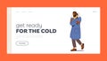 Cold Weather, Freezing People Landing Page Template. Black Male Character Wrapped in Warm Winter Clothes Tremble Royalty Free Stock Photo
