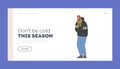Cold Weather, Freezing People Landing Page Template. Male Character Wrapped in Warm Winter Clothes and Mittens Royalty Free Stock Photo