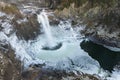 Cold weather results in ice forming around Snoqualmie Falls Royalty Free Stock Photo