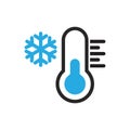 Cold weather thermometer icon vector illustration on white background. Flat web design element for website, app or infographics ma Royalty Free Stock Photo