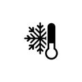 Cold Weather Thermometer, Low Temperature, Frost. Flat Vector Icon illustration. Simple black symbol on white background. Cold Royalty Free Stock Photo