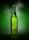 Cold wet beer bottle with frost and vapor Royalty Free Stock Photo