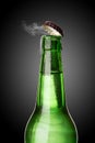 Cold wet beer bottle with frost and vapor Royalty Free Stock Photo