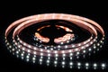 Cold white LED strip on reel with black background Royalty Free Stock Photo