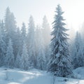 Cold Winter Forest Landscape with Snowy Pines and Soft Light Royalty Free Stock Photo
