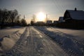 Winter with lots of snow in Russian countryside