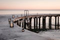 The cold winter morning at the round pier Royalty Free Stock Photo