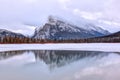 Cold Winter Morning at Vermilion Lakes in the Canadian Rockies of Banff National Park Royalty Free Stock Photo