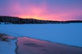 Cold winter sunrise at Mildred north of Fort Murray Alberta Canada