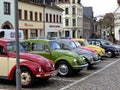 A parade of nice oldtimer cars on the market place of Colditz in Saxonia
