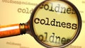 Coldness and a magnifying glass on English word Coldness to symbolize studying, examining or searching for an explanation and