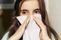 Colds in children.Runny nose in a girl Royalty Free Stock Photo