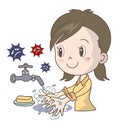 Colds and influenza prevention - Hand wash -Girl