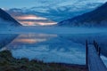 Coldwater hut boat jetty on Lake Rotoiti at Nelson Lakes National Park, New Zealand