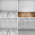 Colection of Concrete brick walls and wood floor for text and background Royalty Free Stock Photo