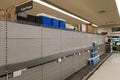 Woolworths supermarket empty toilet paper shelves amid coronavirus fears and panic buying Royalty Free Stock Photo