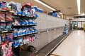 Woolworths supermarket empty toilet paper shelves amid coronavirus fears and panic buying Royalty Free Stock Photo