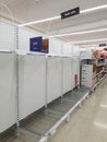 Woolworths supermarket empty toilet paper shelves amid coronavirus fears and panic buying Royalty Free Stock Photo