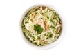 Coleslaw salad in white bowl isolated