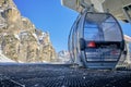 Ski gondola upper station at Colfosco, Alta Badia, part of Dolomiti Superski domain in Italy, with doors opened Royalty Free Stock Photo