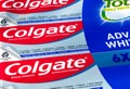 Colgate sign on anticavity, antigingivitis and sensitivity toothpaste pack. Selective focus